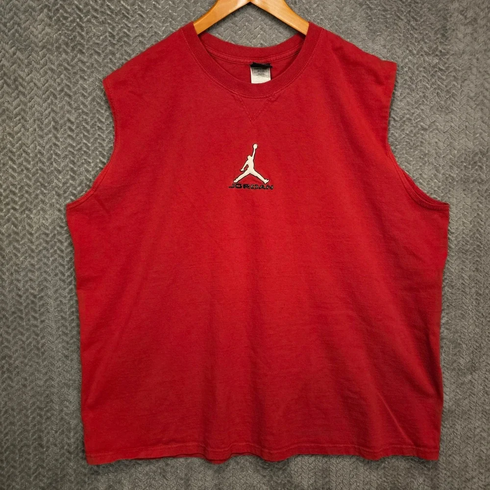 VTG Jordan Mens XXL Red Sleeveless Muscle Tee Jumpman Logo Cotton Shirt 1542